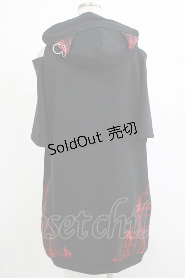 画像3: NOEMIE / チェックネコ耳ハーフジップユニセックスパーカー M ブラック H-25-11-19-047-LO-TO-NS-ZH (3)