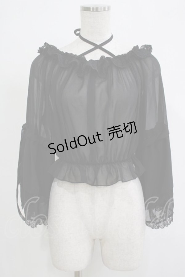 画像1: 月雁自制（海外ロリータブランド） / シフォンブラウス Free ブラック H-25-11-19-050-PU-BL-NS-ZH (1)