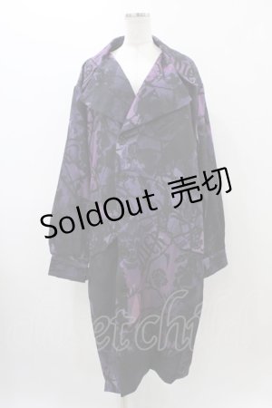 画像: NieR Clothing / 総柄ロングジャケット  ブラック×パープル H-25-11-19-1038-PU-JA-KB-ZH