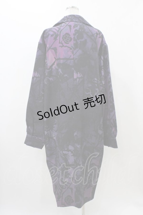 画像2: NieR Clothing / 総柄ロングジャケット  ブラック×パープル H-25-11-19-1038-PU-JA-KB-ZH (2)
