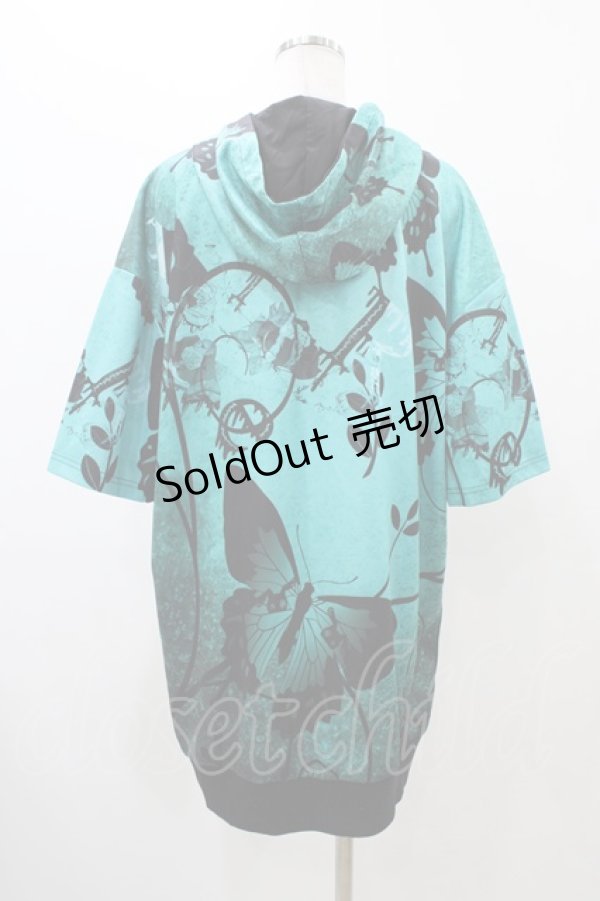 画像2: NieR Clothing / 総柄ZIP半袖パーカー  グリーン H-25-11-19-1039-PU-TO-KB-ZH (2)