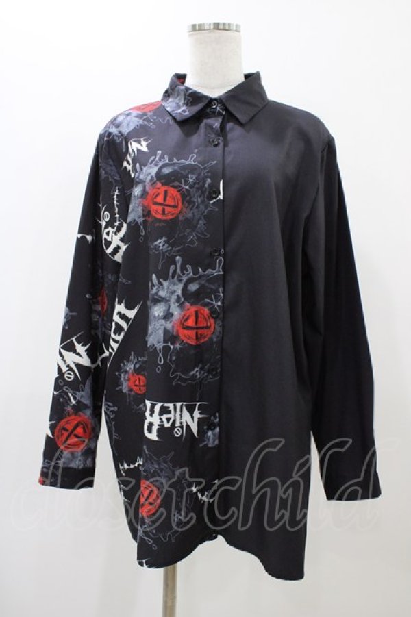 画像1: NieR Clothing / プリント切替シャツ  ブラック H-25-11-19-1046-PU-BL-KB-ZH (1)