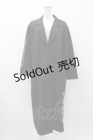 画像: NieR Clothing / 刺繍ロングジャケット  ブラック H-25-11-19-1050-PU-JA-KB-ZH