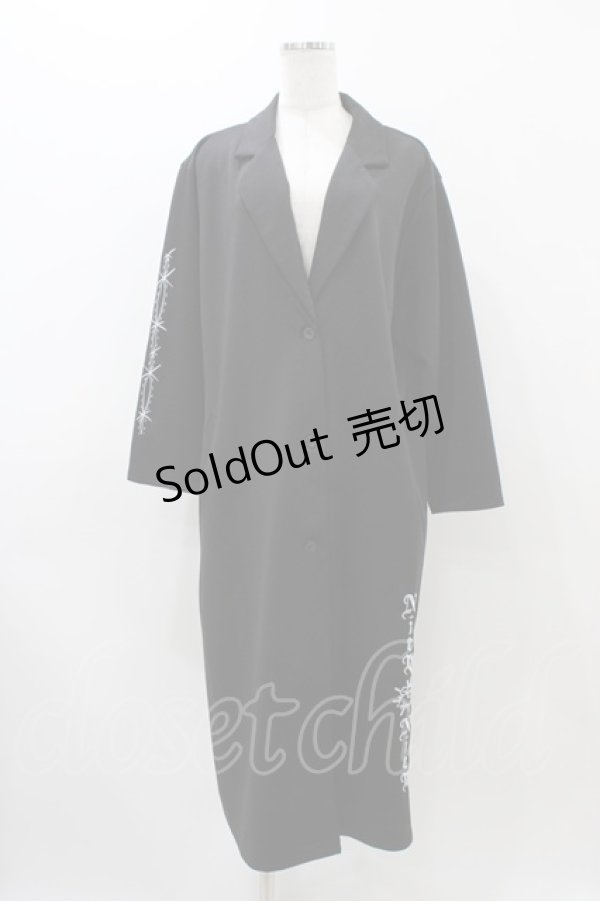 画像1: NieR Clothing / 刺繍ロングジャケット  ブラック H-25-11-19-1050-PU-JA-KB-ZH (1)