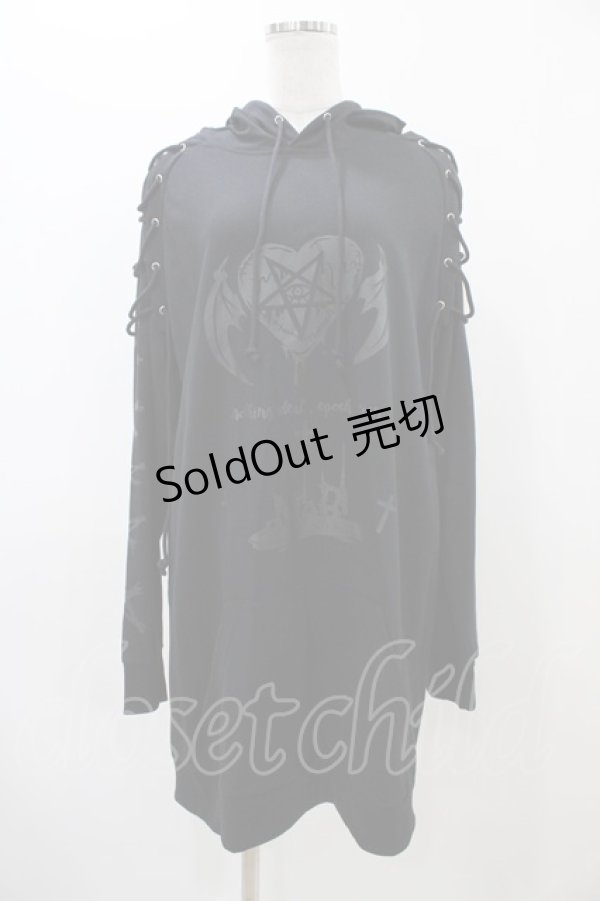 画像1: NieR Clothing / レースアッププルパーカー  ブラック H-25-11-19-1054-PU-TO-KB-ZH (1)