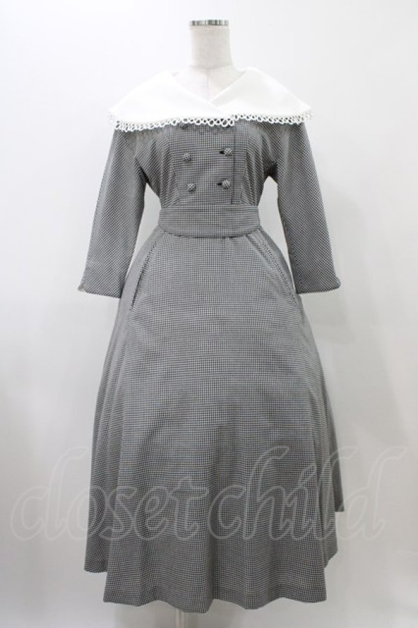 画像1: MILK / ビッグカラーlong dress  ブラックギンガム H-25-11-19-1017-ML-OP-KB-ZH (1)