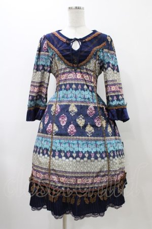 画像: Ozz oneste / プリントベロアワンピース  ネイビー H-25-11-19-1018-OO-OP-KB-ZH