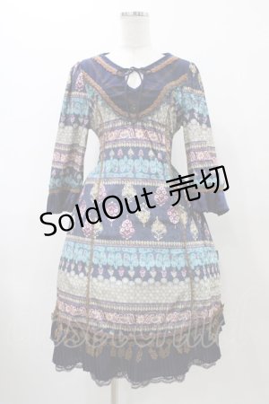 画像: Ozz oneste / プリントベロアワンピース  ネイビー H-25-11-19-1018-OO-OP-KB-ZH