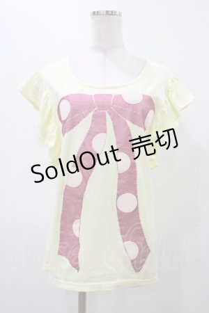 画像: 【SALE】Emily Temple cute / ドットリボンプリントフリルノースリーブカットソー  イエロー H-25-11-19-1030-ET-TO-KB-ZT379