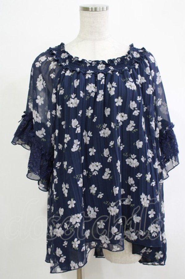 画像1: axes femme / 花柄オフショルブラウス M ネイビー H-25-11-19-054-AX-BL-NS-ZH (1)