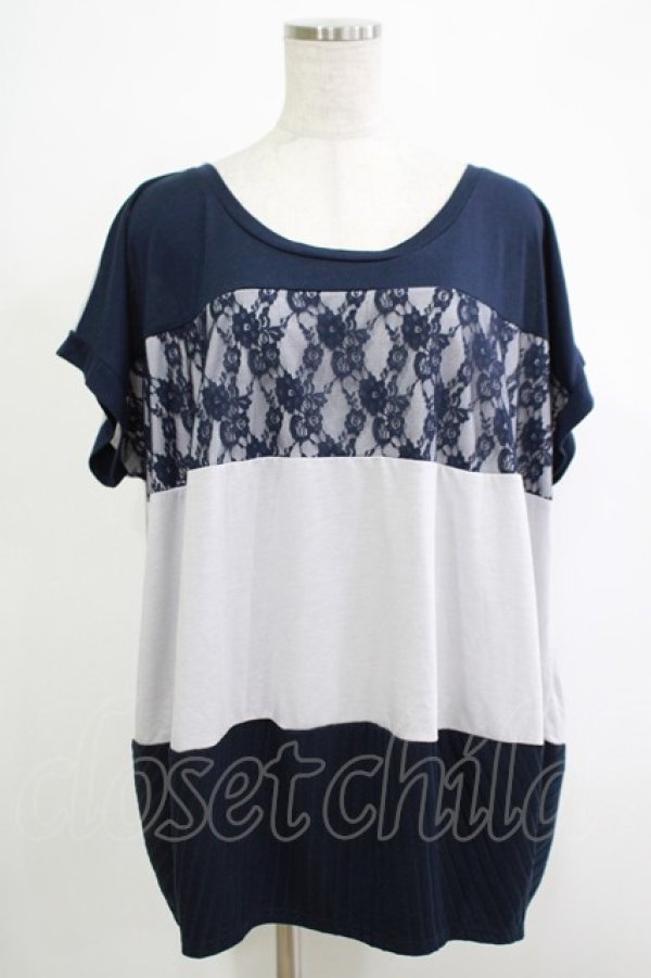 画像1: axes femme / レースボーダートップス M グレー/ネイビー H-25-11-19-055-AX-TO-NS-ZH (1)