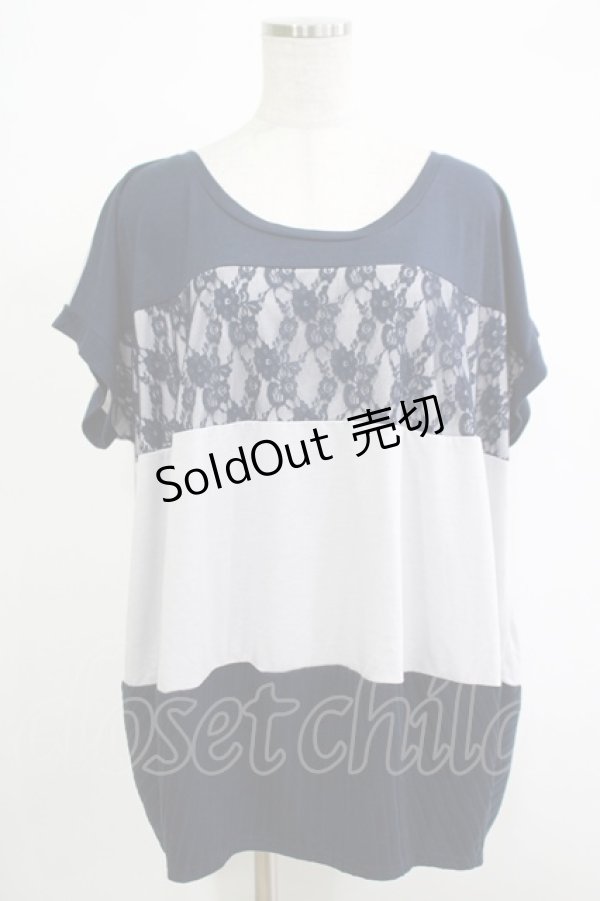 画像1: axes femme / レースボーダートップス M グレー/ネイビー H-25-11-19-055-AX-TO-NS-ZH (1)