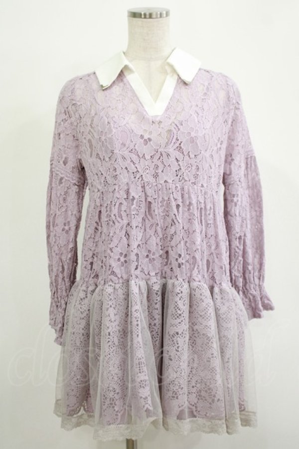 画像1: axes femme / 総レースティアードチュニック M ラベンダー H-25-11-19-023-AX-OP-NS-ZH (1)