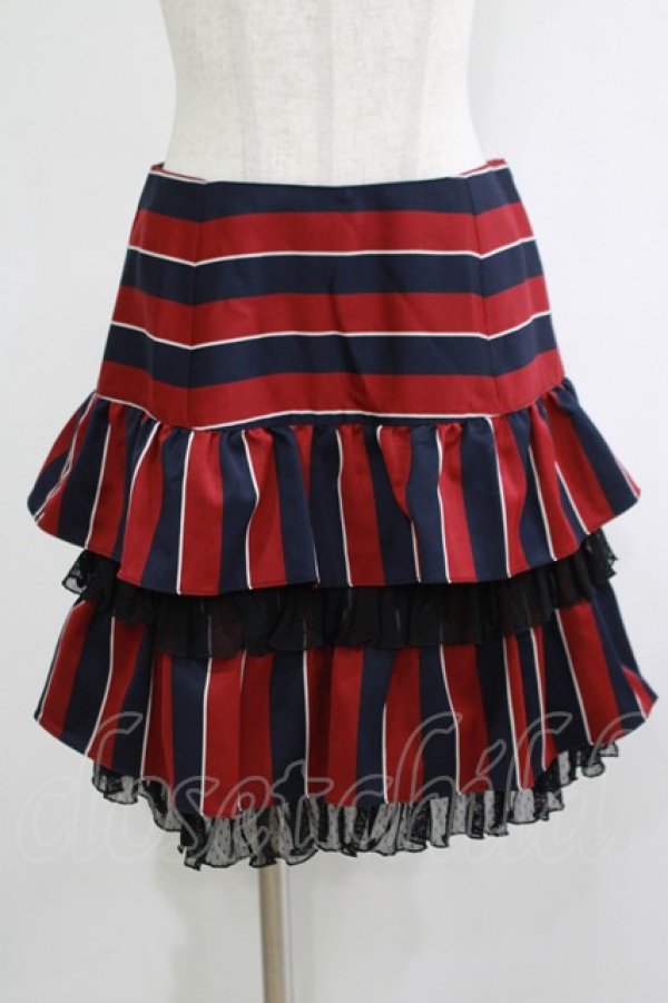 画像1: Emily Temple cute / レジメンタルフリルスカート  ボルドー H-25-11-20-030-ET-SK-KB-ZH (1)