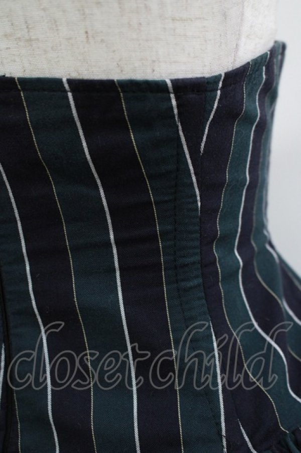 画像4: ATELIER PIERROT / レジメンタルストライプコルセットスカート  グリーン H-25-11-20-003-EL-SK-KB-ZH (4)