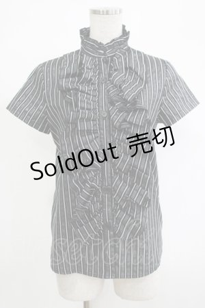 画像: HELL CAT PUNKS / ストライプフリルブラウス S ブラック H-25-11-20-056-PU-BL-KB-ZH