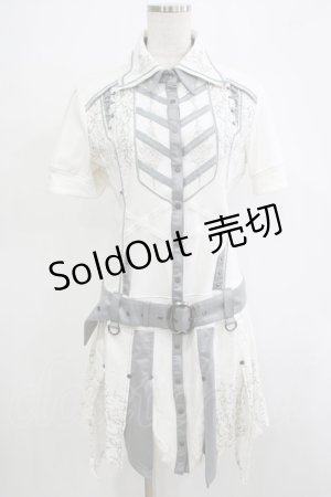 画像: Ozz Croce / プリント刺繍イレギュラーチュニックシャツ  白×グレー H-25-11-20-065-OO-OP-KB-ZH