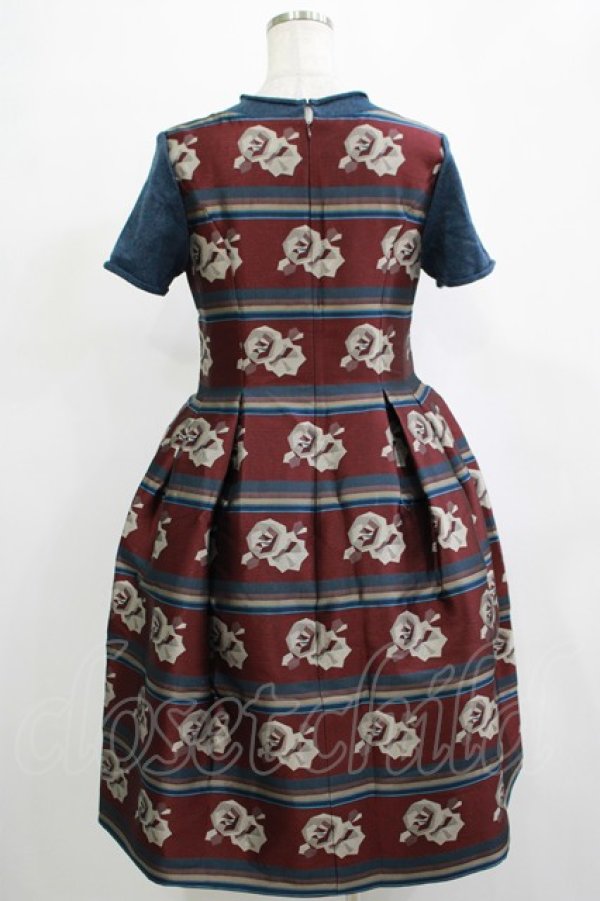画像3: Jane Marple / ローズボーダージャガードワンピース  ボルドー×ネイビー H-25-11-20-009-JM-OP-KB-ZH (3)