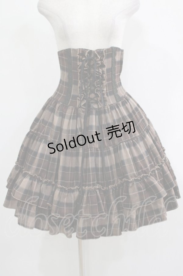 画像1: ATELIER PIERROT / チェックフリルコルセットスカート  ブラウン H-25-11-20-002-EL-SK-KB-ZH (1)