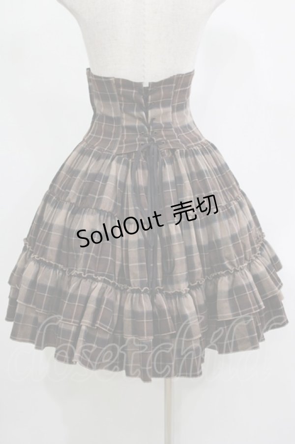 画像3: ATELIER PIERROT / チェックフリルコルセットスカート  ブラウン H-25-11-20-002-EL-SK-KB-ZH (3)