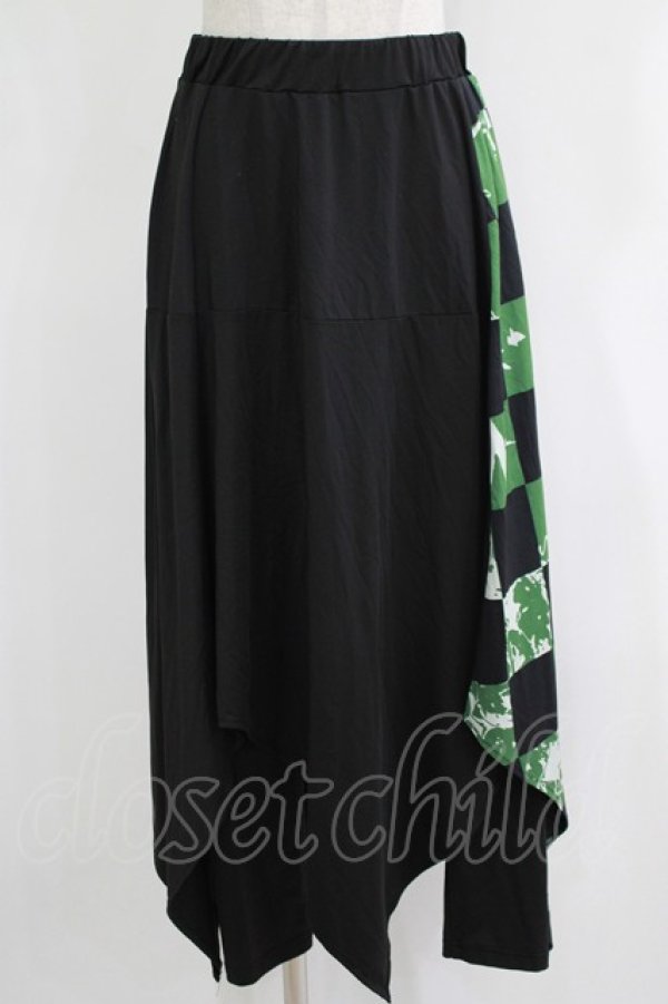 画像1: NieR Clothing / レイヤード風スカートパンツ  黒×緑 H-25-11-21-1028-PU-SK-KB-ZH (1)