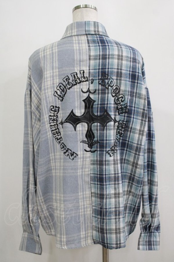 画像3: NieR Clothing / 切替チェックシャツ  ブルー H-25-11-21-1039-PU-BL-KB-ZH (3)