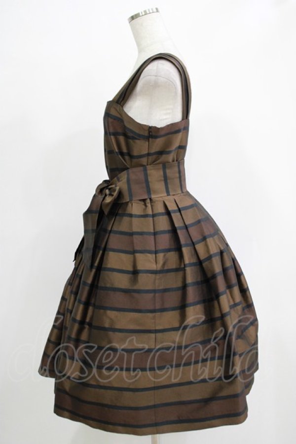 画像2: Jane Marple / ボーダージャガードのドレス  茶 H-25-11-21-1006-JM-OP-KB-ZH (2)