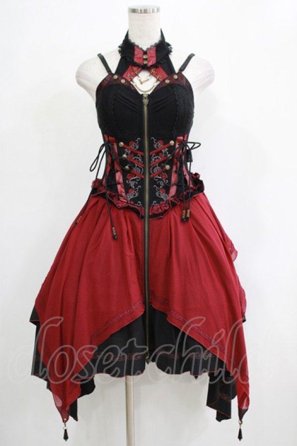 OZZ ANGELO / Capricious kittyホルタービスチェワンピース 黒×赤 H-25