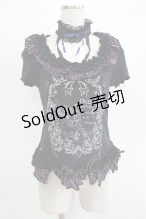 画像: FRILL / ストライプフリルチョーカー付カットソー  ブラック H-25-11-21-1063-HN-TO-KB-ZH