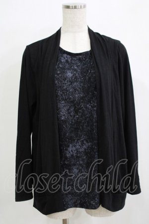 画像: ALGONQUINS / レイヤード風プリント切替カットソー  ブラック H-25-11-21-1068-AL-TO-KB-ZH