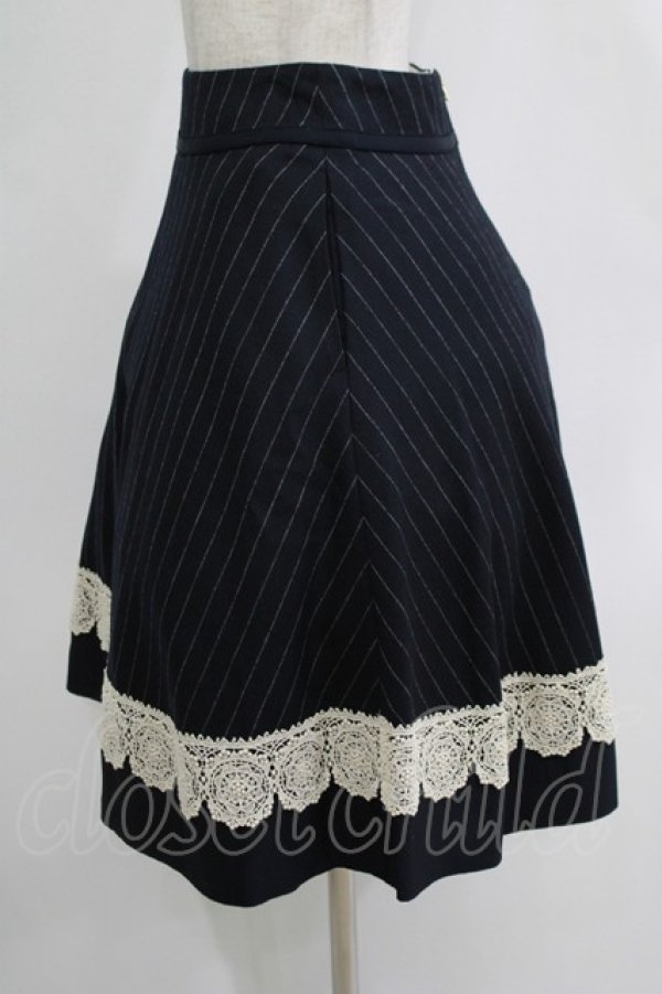 画像2: Jane Marple / ブリティッシュウールレーストリミングスカート  ネイビーストライプ H-25-11-21-1010-JM-SK-KB-ZH (2)