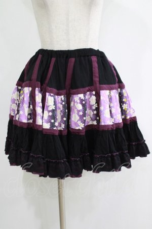 画像: gouk / 和柄切替スカート  黒×紫 H-25-11-21-1016-GO-SK-KB-ZH