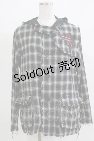 画像: h.ANARCHY / ダメージチェックフードジャケット  ブラック H-25-11-21-1020-HN-JA-KB-ZH