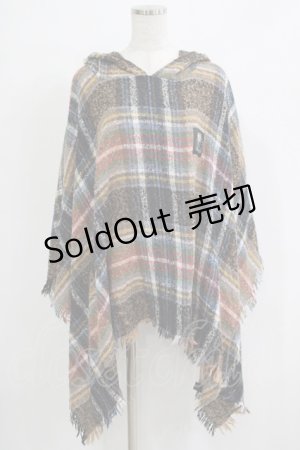 画像: NieR Clothing / フード付きニットポンチョ  MIXカラーチェック H-25-11-21-1025-PU-JA-KB-ZH