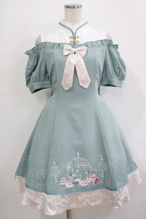 画像: Amavel / 茶器と茉莉花のチャイナワンピース Free グリーン H-25-11-22-1013-CA-OP-NS-ZH