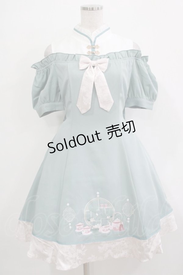 画像1: Amavel / 茶器と茉莉花のチャイナワンピース Free グリーン H-25-11-22-1013-CA-OP-NS-ZH (1)