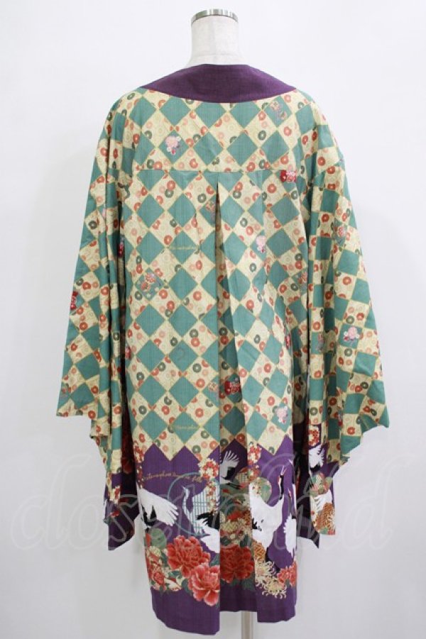 画像3: metamorphose / 百花繚乱〜まほろばの舞〜着物風羽織り Free 緑青×紫 H-25-11-22-1017-ME-JA-NS-ZH (3)