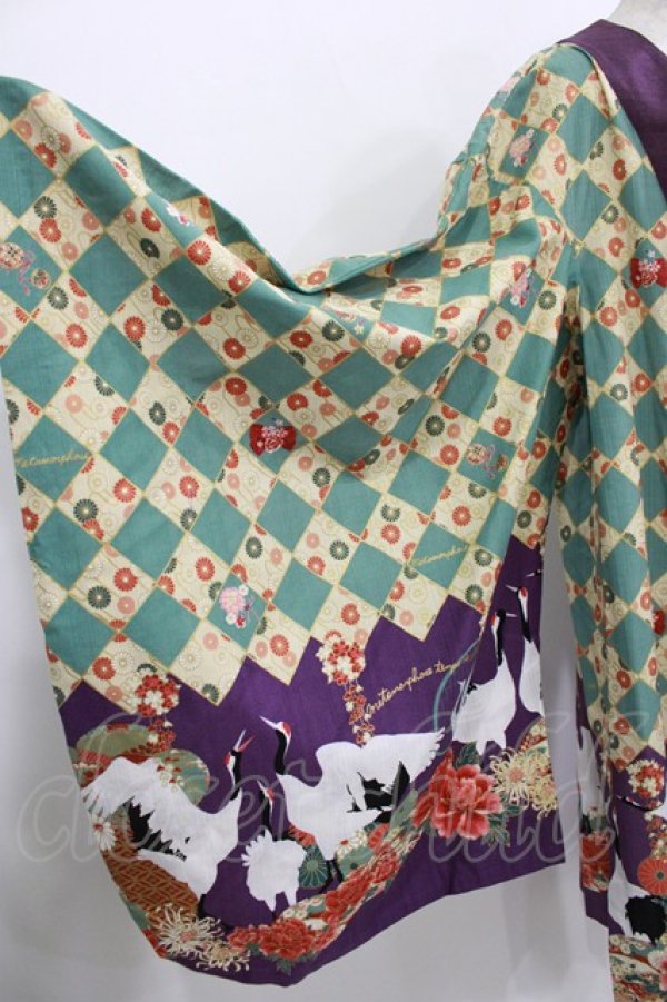 画像4: metamorphose / 百花繚乱〜まほろばの舞〜着物風羽織り Free 緑青×紫 H-25-11-22-1017-ME-JA-NS-ZH (4)