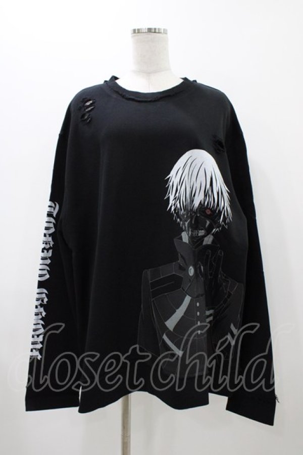 画像1: QOOZA / 東京喰種×QOOZA金木研 ダメージスウェット  ブラック H-25-11-23-035-0-TO-KB-ZH (1)
