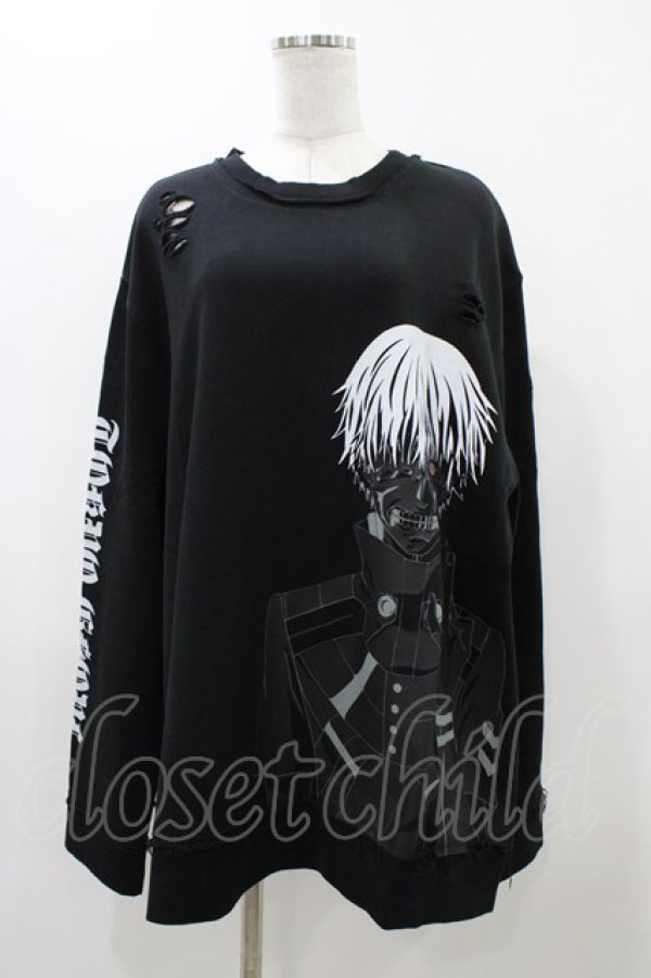 画像1: QOOZA / 東京喰種×QOOZA金木研 ダメージスウェット  ブラック H-25-11-23-039-0-TO-KB-ZH (1)