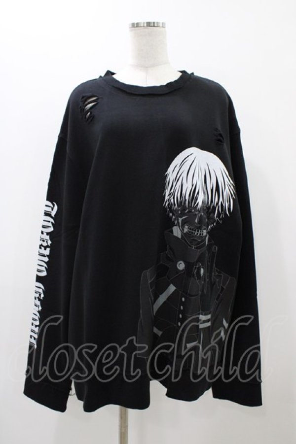 画像1: QOOZA / 東京喰種×QOOZA金木研 ダメージスウェット  ブラック H-25-11-23-040-0-TO-KB-ZH (1)