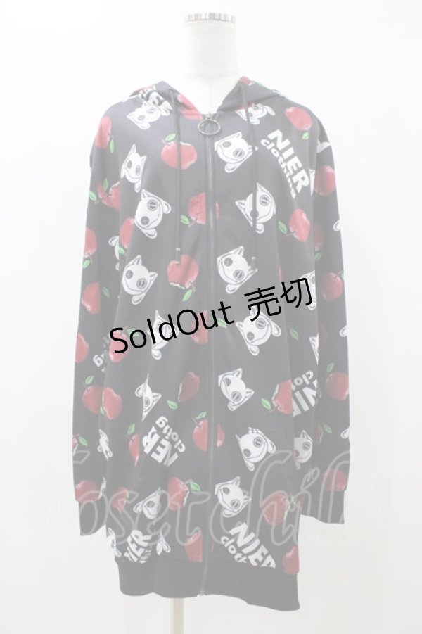 画像1: NieR Clothing / 総柄ZIPパーカー  ブラック H-25-11-23-046-PU-TO-KB-ZH (1)