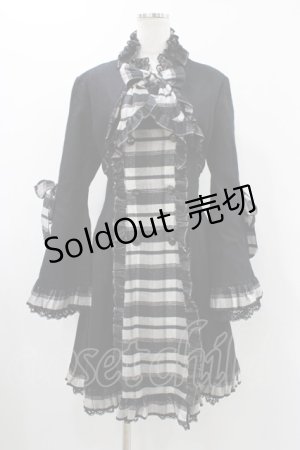 画像: MARBLE / チェック切替レイヤード風姫袖コート  ブラック H-25-11-23-006-GO-CO-KB-ZH