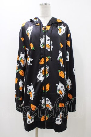 画像: NieR Clothing / 総柄ZIPパーカー  ブラック H-25-11-23-047-PU-TO-KB-ZH