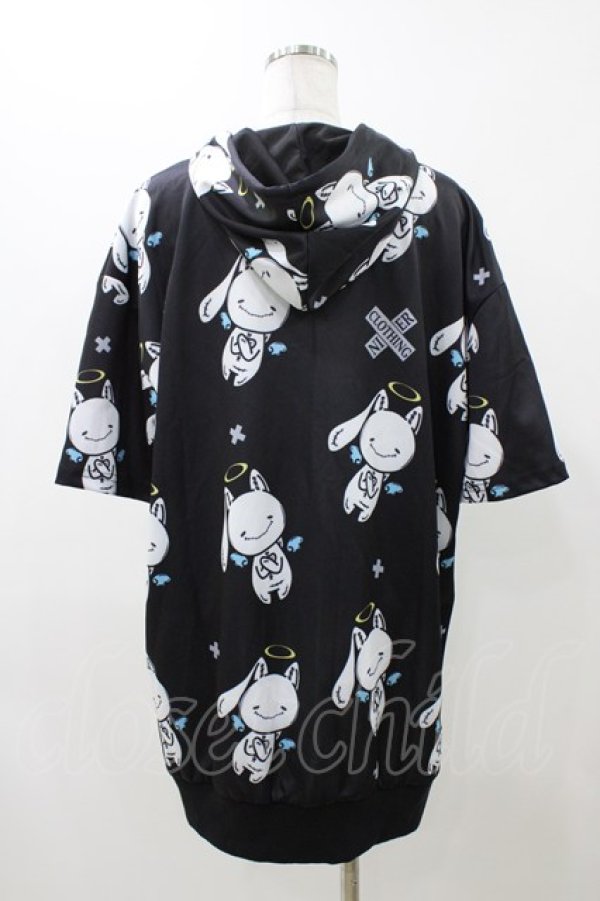 画像2: NieR Clothing / 総柄ZIP半袖パーカー  ブラック H-25-11-23-048-PU-TO-KB-ZT471 (2)