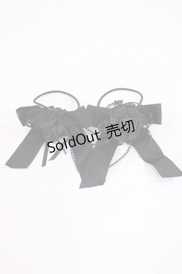 画像1: metamorphose / 薔薇リボンヘアゴム  ブラック H-25-11-23-1034-ME-AC-NS-ZH (1)