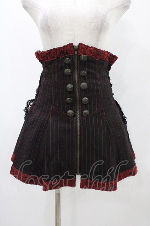 画像1: ALGONQUINS / ストライプハイウエストオーバースカート  黒×赤 H-25-11-23-020-AL-SK-KB-ZH (1)