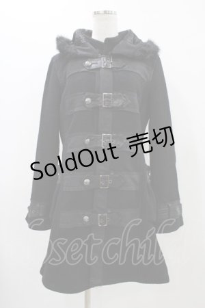 画像: ALGONQUINS / ナポレオン風切替ベルトコート  黒 H-25-11-23-027-AL-CO-KB-ZH