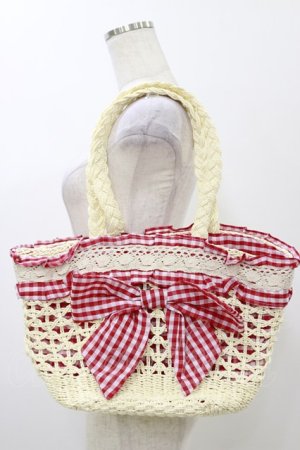 画像: DearMyLove / ギンガムリボンストローバッグ  ナチュラル×レッド H-25-11-24-1002-EL-BG-NS-ZH