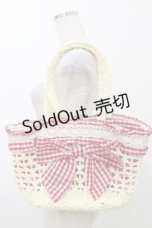 画像: DearMyLove / ギンガムリボンストローバッグ  ナチュラル×レッド H-25-11-24-1002-EL-BG-NS-ZH